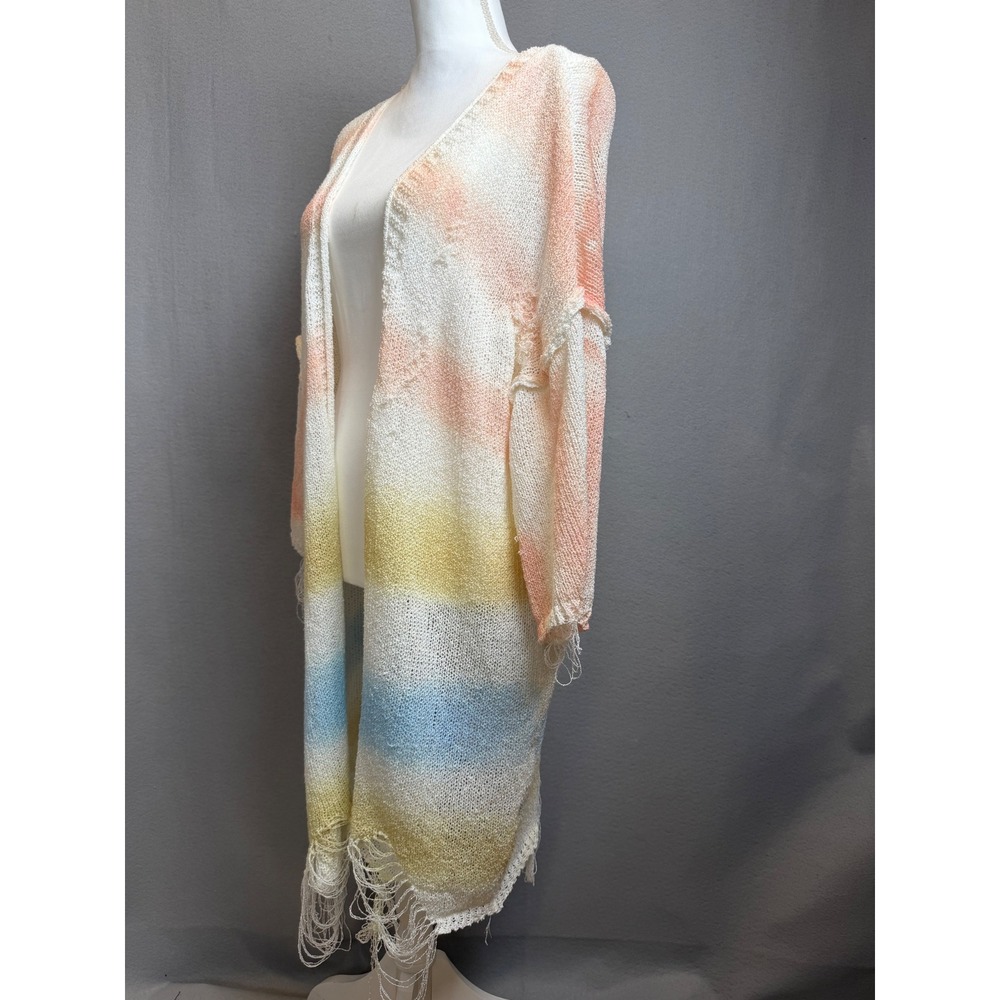 POL Berry Rainbow Distressed Knit Cardigan Medium